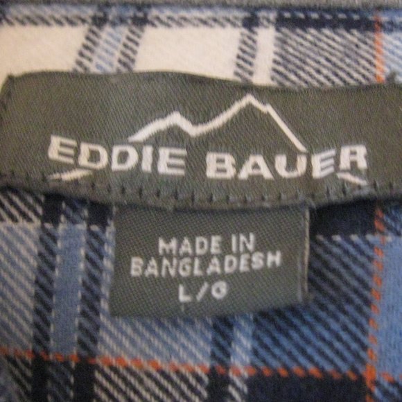 Mens Eddie Bauer Blue Plaid Flannel Shirt sz L - Picture 8 of 10